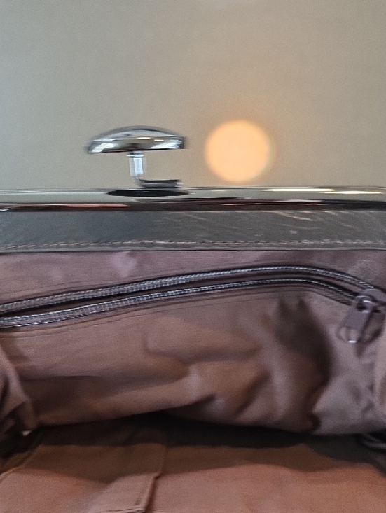 Brown Mink and Snake-Texture Evening Bag with Rhinestone Buckle & Kiss Closure - Picture 5 of 16